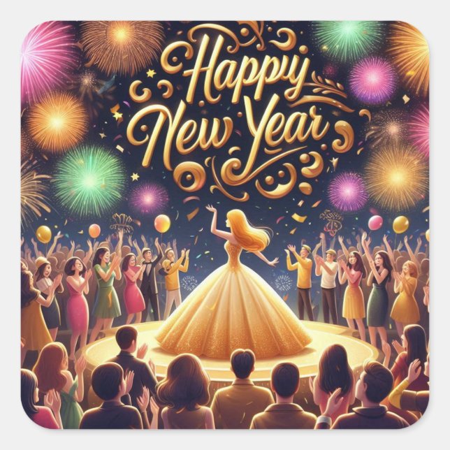 GLÜCKLICH NEUJAHR Aufkleber (Vorderseite)