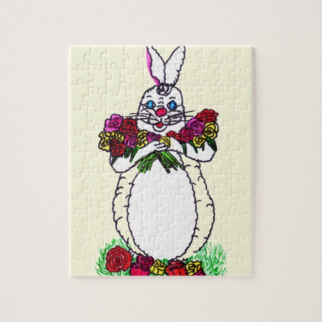 GLÜCKLICH OSTERBUNNY MIT ROSE PUZZLE (Vertikal)