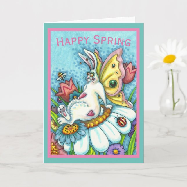 GLÜCKLICH SPRING FLUTTERBUN RABBIT, FUNNY BUNNY Bl Karte (Kleine Pflanze)