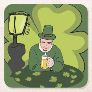 "GLÜCKLICH ST. PATRICK'S DAY" LEPRECHAUN RECHTECKIGER PAPPUNTERSETZER