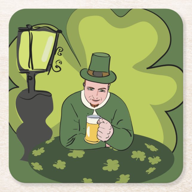 "GLÜCKLICH ST. PATRICK'S DAY" LEPRECHAUN RECHTECKIGER PAPPUNTERSETZER (Vorderseite)