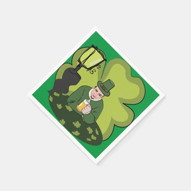 "GLÜCKLICH ST. PATRICK'S DAY" LEPRECHAUN SERVIETTE (Ecke)