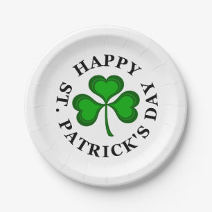 GLÜCKLICH ST. PATRICK'S DAY Text grün Clover Kleeb Pappteller