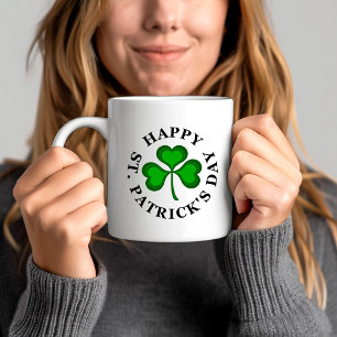 GLÜCKLICH ST. PATRICK'S DAY Text mit grünem Kleebl Kaffeetasse