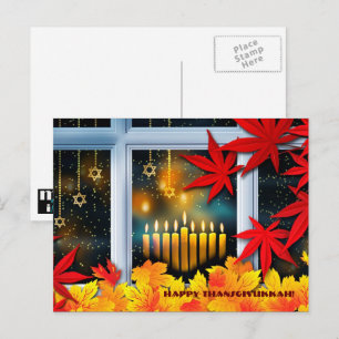 Glücklich Thanksgivukkah. Hanukka und Erntedank Feiertagspostkarte