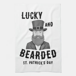 Glücklich und bärtige St. Patrick's Day Leprechaun Geschirrtuch