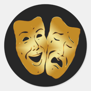 GLÜCKLICH UND SAD THEATER MASKS RUNDER AUFKLEBER
