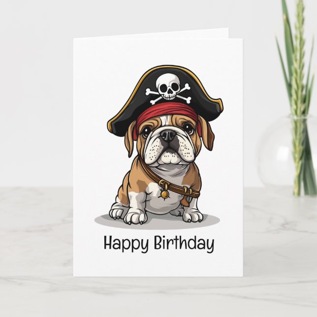 Glücklich zum Geburtstag Pirate English Bulldog Sk Karte (Vorderseite)