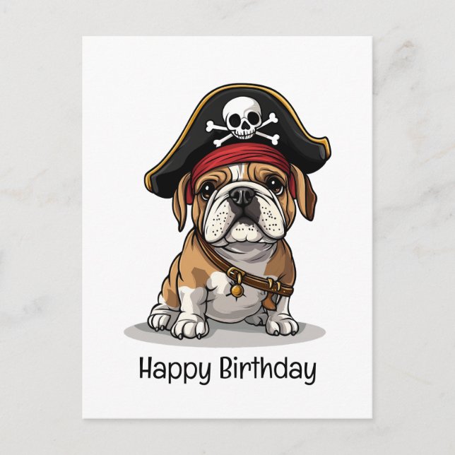 Glücklich zum Geburtstag Pirate English Bulldog Sk Postkarte (Vorderseite)