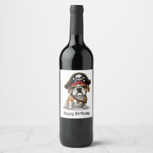 Glücklich zum Geburtstag Pirate English Bulldog Sk Weinetikett