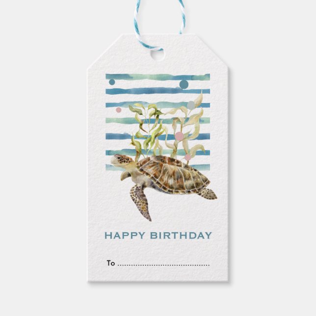 Glücklich zum Geburtstag, Sea Turtle Seashore Gift Geschenkanhänger (Vorderseite)
