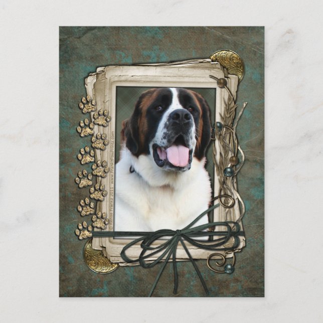 Glücklich zum Geburtstag - Stone Paws - St Bernard Postkarte (Vorderseite)