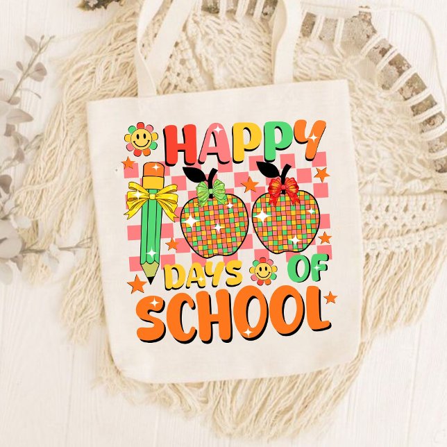 glückliche 100 Tage Schule . Lehrerbewertung Tragetasche (happy 100 days of school tote bags, teacher gift, teacher appreciation tote bags)