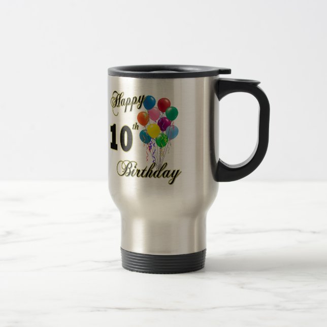 Glückliche 10. Geburtstags-Geschenke und Reisebecher (Rechts)