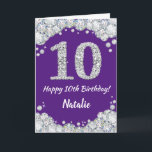 Glückliche 10. Geburtstagskarte Lila und Silver Gl Karte<br><div class="desc">Glückliche 10. Geburtstag Lila und Silver Glitzer Card mit personalisiertem Namen. Für weitere Anpassungen klicken Sie bitte auf die Schaltfläche "Anpassen" und verwenden Sie unser Designwerkzeug,  um diese Vorlage zu ändern.</div>