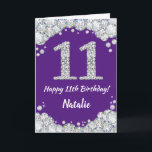 Glückliche 11. Geburtstagskarte Lila und Silberkar Karte<br><div class="desc">Happy 11. Geburtstag Lila und Silver Glitzer Card mit personalisiertem Namen. Für weitere Anpassungen klicken Sie bitte auf die Schaltfläche "Anpassen" und verwenden Sie unser Designwerkzeug,  um diese Vorlage zu ändern.</div>
