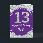 Glückliche 13. Geburtstagskarte Lila und Silver Gl Karte<br><div class="desc">Happy 13. Geburtstag Lila und Silver Glitzer Card mit personalisiertem Namen. Für weitere Anpassungen klicken Sie bitte auf die Schaltfläche "Anpassen" und verwenden Sie unser Designwerkzeug,  um diese Vorlage zu ändern.</div>