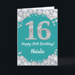 Glückliche 16. Geburtstagskarte Aquamarin und Silb Karte<br><div class="desc">Glücklich 16. Geburtstag Aquamarin Türkis Aqua und Silver Glitzer Card mit personalisiertem Namen. Für weitere Anpassungen klicken Sie bitte auf die Schaltfläche "Anpassen" und verwenden Sie unser Designwerkzeug,  um diese Vorlage zu ändern.</div>