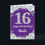 Glückliche 16. Geburtstagskarte Lila und Silberkar Karte<br><div class="desc">Glückliche 16. Geburtstag Lila und Silver Glitzer Card mit personalisiertem Namen. Für weitere Anpassungen klicken Sie bitte auf die Schaltfläche "Anpassen" und verwenden Sie unser Designwerkzeug,  um diese Vorlage zu ändern.</div>