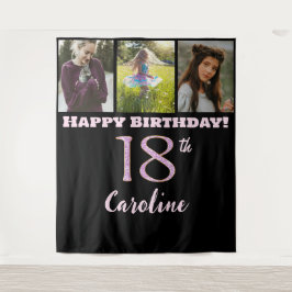 Glückliche 18. Geburtstagsparty, rosa Glitzer und  Wandteppich