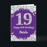 Glückliche 19. Geburtstagskarte Lila und Silberkar Karte<br><div class="desc">Glückliche 19. Geburtstag Lila und Silver Glitzer Card mit personalisiertem Namen. Für weitere Anpassungen klicken Sie bitte auf die Schaltfläche "Anpassen" und verwenden Sie unser Designwerkzeug,  um diese Vorlage zu ändern.</div>