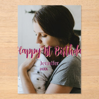 Glückliche 1. Geburtstagskinder Baby Mutter Rot Or Acryleinladungen