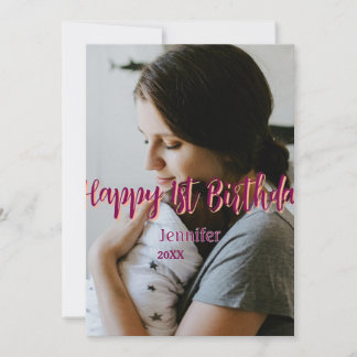 Glückliche 1. Geburtstagskinder Baby Mutter Rot Or Einladung