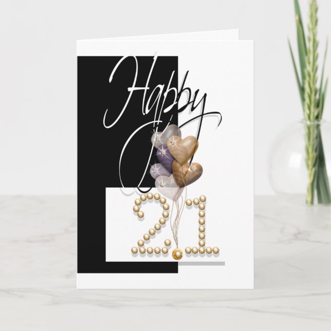Glückliche 21. Geburtstagsballons elegant Karte (Vorderseite)