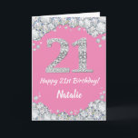 Glückliche 21. Geburtstagskarte Pink und Silver Gl Karte<br><div class="desc">Glückliche 21. Geburtstag Pink und Silver Glitzer Card mit personalisiertem Namen. Für weitere Anpassungen klicken Sie bitte auf die Schaltfläche "Anpassen" und verwenden Sie unser Designwerkzeug,  um diese Vorlage zu ändern.</div>