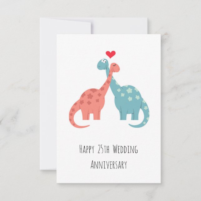 Glückliche 25. Hochzeitstag Niedliche Dinosaurier (Vorderseite)
