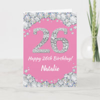 Glückliche 26. Geburtstagskarte Pink und Silver Gl