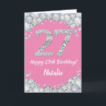 Glückliche 27. Geburtstagskarte Pink und Silver Gl Karte<br><div class="desc">Glückliche 27. Geburtstag Pink und Silver Glitzer Card mit personalisiertem Namen. Für weitere Anpassungen klicken Sie bitte auf die Schaltfläche "Anpassen" und verwenden Sie unser Designwerkzeug,  um diese Vorlage zu ändern.</div>