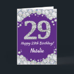 Glückliche 29. Geburtstagskarte Lila und Silver Gl Karte<br><div class="desc">Glückliche 29. Geburtstag Lila und Silver Glitzer Card mit personalisiertem Namen. Für weitere Anpassungen klicken Sie bitte auf die Schaltfläche "Anpassen" und verwenden Sie unser Designwerkzeug,  um diese Vorlage zu ändern.</div>