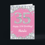 Glückliche 35. Geburtstagskarte Pink und Silver Gl Karte<br><div class="desc">Happy 35. Geburtstag Pink und Silver Glitzer Card mit personalisiertem Namen. Für weitere Anpassungen klicken Sie bitte auf die Schaltfläche "Anpassen" und verwenden Sie unser Designwerkzeug,  um diese Vorlage zu ändern.</div>