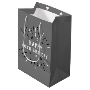 Glückliche 40. Geburtstag Feuerwerk Grau Schwarz-w Mittlere Geschenktüte