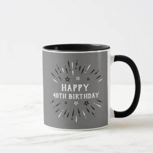 Glückliche 40. Geburtstag Feuerwerk Grau Schwarz-w Tasse