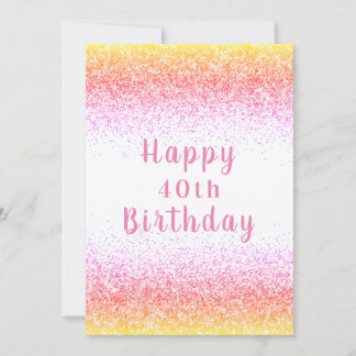 Glückliche 40. Rosa Glitzer Typografie Geburtstags Karte