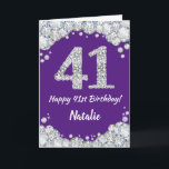 Glückliche 41. Geburtstagskarte Lila und Silver Gl Karte<br><div class="desc">Glückliche 41. Geburtstag Lila und Silver Glitzer Card mit personalisiertem Namen. Für weitere Anpassungen klicken Sie bitte auf die Schaltfläche "Anpassen" und verwenden Sie unser Designwerkzeug,  um diese Vorlage zu ändern.</div>