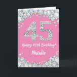 Glückliche 45. Geburtstagskarte Pink und Silver Gl Karte<br><div class="desc">Glücklich 45. Geburtstag Pink Türkis Aqua und Silver Glitzer Card mit personalisiertem Namen. Für weitere Anpassungen klicken Sie bitte auf die Schaltfläche "Anpassen" und verwenden Sie unser Designwerkzeug,  um diese Vorlage zu ändern.</div>