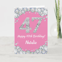 Glückliche 47. Geburtstagskarte Pink und Silver Gl