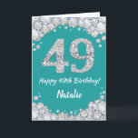 Glückliche 49. Geburtstagskarte Aquamarin und Silb Karte<br><div class="desc">Glücklich 49. Geburtstag Aquamarin Türkisaqua und Silver Glitzer Card mit personalisiertem Namen. Für weitere Anpassungen klicken Sie bitte auf die Schaltfläche "Anpassen" und verwenden Sie unser Designwerkzeug,  um diese Vorlage zu ändern.</div>