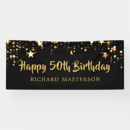 Glückliche 50. Geburtstag Black Gold Stars oder Ih Banner