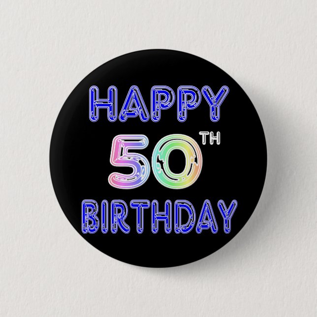 Glückliche 50. Geburtstags-Geschenke und Button (Vorderseite)