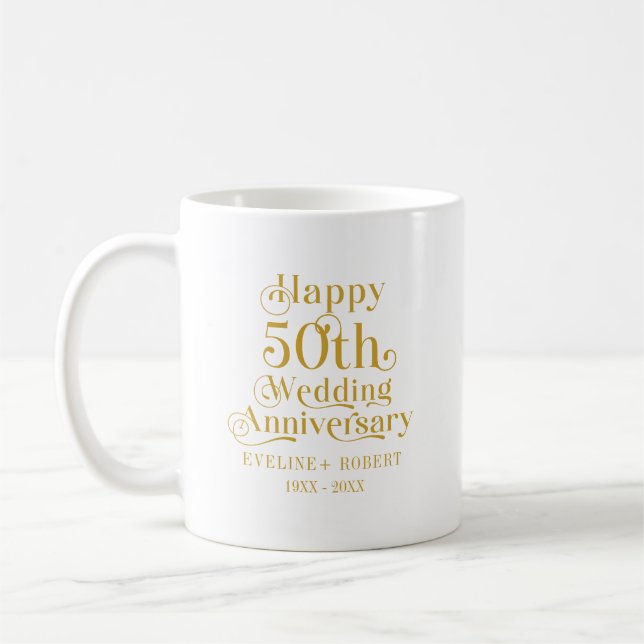 Glückliche 50. Hochzeitstag Gold Typografie Kaffeetasse (Links)