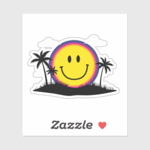 Glückliche 70er Retro Smiley Gesicht Sonnenunterga Aufkleber