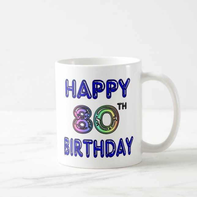 Glückliche 80. Geburtstags-Geschenke und Tasse (Rechts)