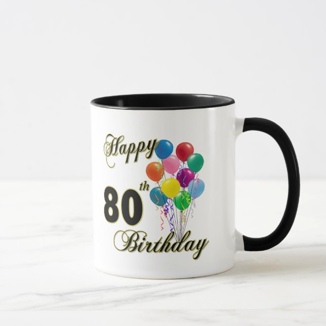 Glückliche 80. Geburtstags-Geschenke und Tasse (Rechts)