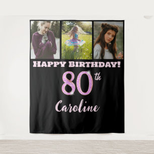 Glückliche 80. Geburtstagsparty, rosa Glitzer und  Wandteppich