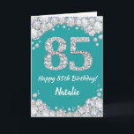 Glückliche 85. Geburtstagskarte Aquamarin und Silb Karte<br><div class="desc">Happy 85. Geburtstag Aquamarin Türkis Aqua und Silver Glitzer Card mit personalisiertem Namen. Für weitere Anpassungen klicken Sie bitte auf die Schaltfläche "Anpassen" und verwenden Sie unser Designwerkzeug,  um diese Vorlage zu ändern.</div>