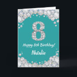 Glückliche 8. Geburtstagskarte Aquamarin und Silbe Karte<br><div class="desc">Glücklich 8. Geburtstag Aquamarin Türkis Aqua und Silver Glitzer Card mit personalisiertem Namen. Für weitere Anpassungen klicken Sie bitte auf die Schaltfläche "Anpassen" und verwenden Sie unser Designwerkzeug,  um diese Vorlage zu ändern.</div>